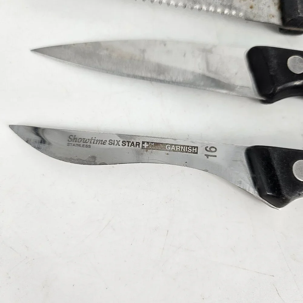 Ronco Showtime Six Star Kitchen Knives Utility Dinner Silver 5 Pc Stain Steel